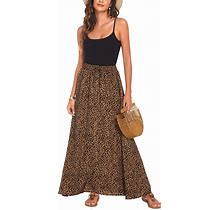 Bluetime Women Leopard Print Long Skirts Chiffon Summer Beach Pleated Elastic High Waisted Maxi Skirts