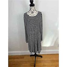 Old Navy Black And White Striped Soft Knit Long Sleeve Midi Dress