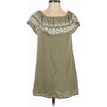 Love Tree Casual Dress - Shift Square Short Sleeve: Green Dresses - Women's Size Small