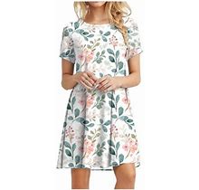 Petite Dresses For Women Vintage Floral Print Short Sleeve Summer Dresses Knee Length Short Sleeve Holiday Dress