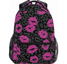 AUUXVA Backpack Lipstick Kiss Leopard Print School Shoulder Bag Large Waterproof Durable Bookbag Laptop Daypack For Students Teens Girls Boys Elementary