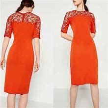 Zara Dresses | Zara Midi Dress Floral Lace Detail Orange Red Size Small | Color: Orange/Red | Size: S