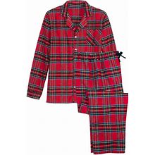 Men's Button-Front Portuguese Cotton Flannel Pajama Set - Red Stewart - Medium - The Vermont Country Store