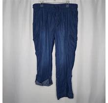 Woman Within Cargo Pants 18P Blue Chambray Drawstring Elastic Waist