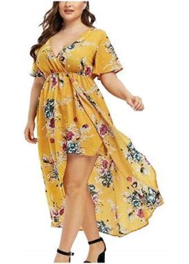 Dresses For Women, Spring Summer Fashion Women Short Sleeve Floral Printed Bell Sleeve High Low Maxi Dress Sun Dress 0468