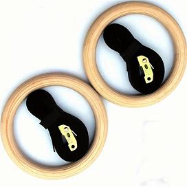 1Pair Sports Wood Gymnastic Rings With Adjustable Buckle Straps - Non-Slip Grip Handle/Non-Slip Belt For Strength Training - Home,Must-Have,By Temu
