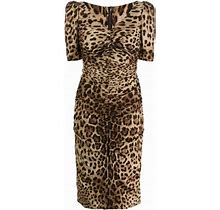 DOLCE & GABBANA Ruched Leopard-Print Silk-Blend Crepe Dress Brown