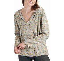 Lucky Brand Women's Floral Print Lace Up Top Grey Size XS