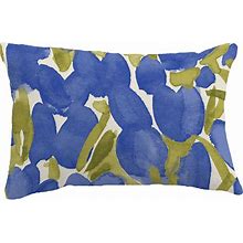 Sunset Tulip Floral Print Throw Pillow With Linen Texture, Blue, 14"X20", Throw Pillows, By E By Design