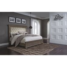 Ashley Beige Johnelle Queen Panel Bed With Upholstered Headboard,