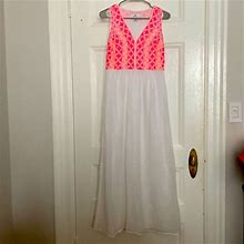 Vineyard Vines Dresses | White Embroidered Pink/Orange Womens Vineyard Vine Maxi Dress | Color: Pink/White | Size: 6