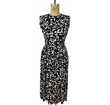 Vintage 1980'S LANZ Ivy Print Dress / 80'S Black And White Rayon Dress / Women's Vintage Dress / Tag Size 4
