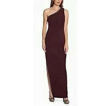 Adrianna Papell Womens Purple Slitted Embellished Asymmetrical Neckline Full-Length Formal Body Con Dress 12
