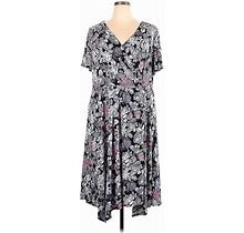 Perceptions Cocktail Dress - Wrap V-Neck Short Sleeve: Purple Print Dresses - Women's Size 2X