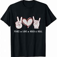 Peace Love Rock And Roll Music Concert Hippie Gift Men Women T-Shirt