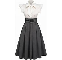 Retro Stage 1950S Stripe Swing Rockabilly Dress White & Gray