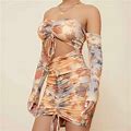 Shein Dresses | Shein Sxy Shoulders Drawstring Ruched Ham Dress | Color: Tan/Cream | Size: L