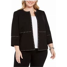 Kasper Womens Black Embellished Blazer Jacket Plus Size: 1X