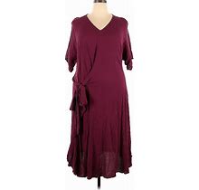 Isodle Roth Casual Dress - A-Line V Neck Short Sleeves: Burgundy Print Dresses - Women's Size 18