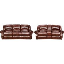 Aspen 100% Genuine Leather 2-Piece Sofa And Loveseat Set, Oxblood, Red, Living Room Furniture Sets, By Hanover