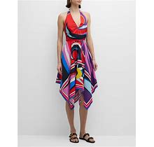 Emilio Pucci Abstract-Print Halter Handkerchief Dress, Peonia/Rosso, Women's, 10, Cocktail & Party Wedding Guest Dresses Halter Neck Dresses