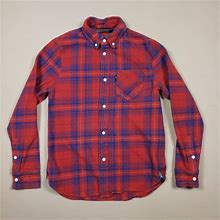 The Hundreds Shirt Men Size Small S Red Blue Plaid Flannel Long Sleeve