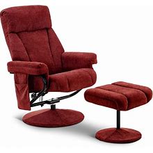 Mcombo Recliner With Ottoman, Reclining Chair With Massage, Chenille Fabric Swivel Recliner Chairs For Living Room 4828 (Burgundy)