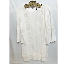 New Kut Women's White Crinkle Dress Juliet 3/4 Sleeve Embroidered Lace Size S