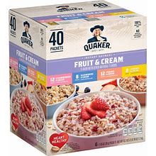 Quaker Oats Instant Oatmeal Fruit & Cream Variety Pack, 1.05-Oz Packets, Pack Of 40 Packets