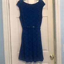 Alfani Dresses | Alfani Size 16 Royal Blue Belted Lace Dress | Color: Blue | Size: 16