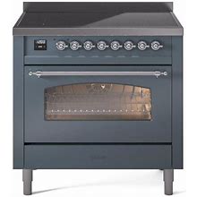 ILVE Nostalgie II 36-Inch Freestanding Electric Induction Range In Blue Grey With Chrome Trim (UPI366NMPBGC)