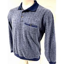 Vtg John Blair Sweater Terry Cloth Blue Button Collared Polo Ls Shirt