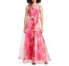 Eliza J Women's Pink Floral Illusion Neck Organza Ballgown - - Dresses