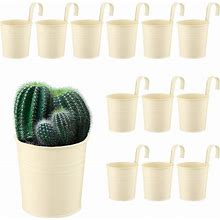 12 Pack Balcony Planters Railing Hanging, White Railing Planter 4 Inches Small Hanging Plant Holder Indoor Hanging Planters Flower Pots Outdoor