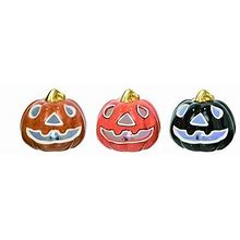 Halloween Jack O' Lantern Pumpkin Set 3 Light Up LED 4" Ceramic Decor