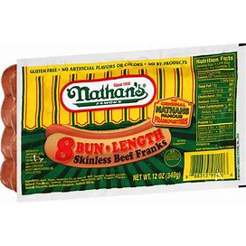 Nathans Nathan's Skinless Beef Franks Bun Length 12 Oz 8 Count