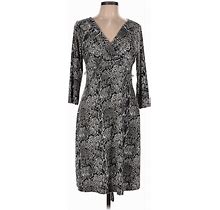 Talbots Casual Dress - Wrap V-Neck 3/4 Sleeve: Gray Snake Print Dresses - Women's Size Medium Petite
