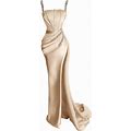 Spaghetti Straps Satin Prom Dresses Long Mermaid Prom Dresses For Women 2024 Beaded Tight Fitted Evening Gowns