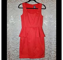 Vince Camuto Red Peplum Dress Size 2 Scoop Neck Flare Waist Mini Dress