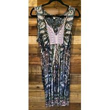 Live And Let Live Tank Dress Sequin Embroidered V Neck Paisley Blue