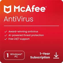 Mcafee Antivirus Protection 2024 Ready | 1 PC (Windows)| Cybersecurity Software Includes Antivirus Protection, Internet Security Software | 1 Year