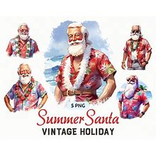 Summer Santa Claus Clipart PNG, Christmas In July Clipart Bundle, Tropical Christmas Sublimation Graphics, Commercial Use, Instant Download