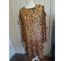 Who What Where Sheer Dress, Size Large, Knee Lenght, Brown Pink