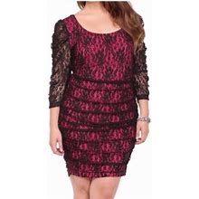 Torrid Dresses | Torrid Womens Plus Size 3X Pink And Black Lace Scrunch Wiggle Above Knee Dress | Color: Black/Pink | Size: 3X