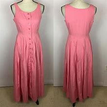 Vintage Chadwicks Maxi Dress Size 4 Womans Pink Button Up Sleeveless Cottage