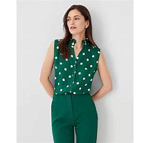 Ann Taylor Petite Dot Ruffle Button Sleeveless Top Size Medium Fresh Evergreen Women's