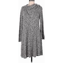 Soft Surroundings Casual Dress - A-Line High Neck 3/4 Sleeves: Gray Marled Dresses - Women's Size Medium Petite