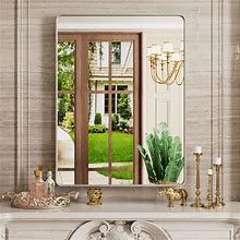 JISOSO Bathroom Mirror, 24 X 32 Inch Wall Mounted Mirror, Brushed Silver Metal Frame Vanity Mirror With Tempered Glass For Farmhouse Bedroom,