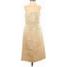 Ann Taylor Casual Dress Square Sleeveless: Tan Jacquard Dresses - Women's Size 2 Petite