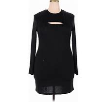 Shein Casual Dress - Bodycon Crew Neck Long Sleeves: Black Print Dresses - Women's Size 2X